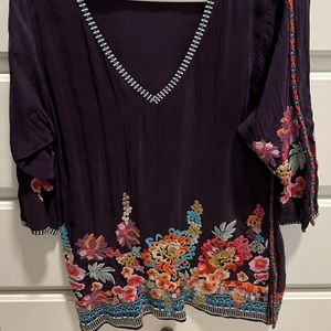 JOHNNY WAS Embroidered Tunic Top Blouse Coverup  Xs